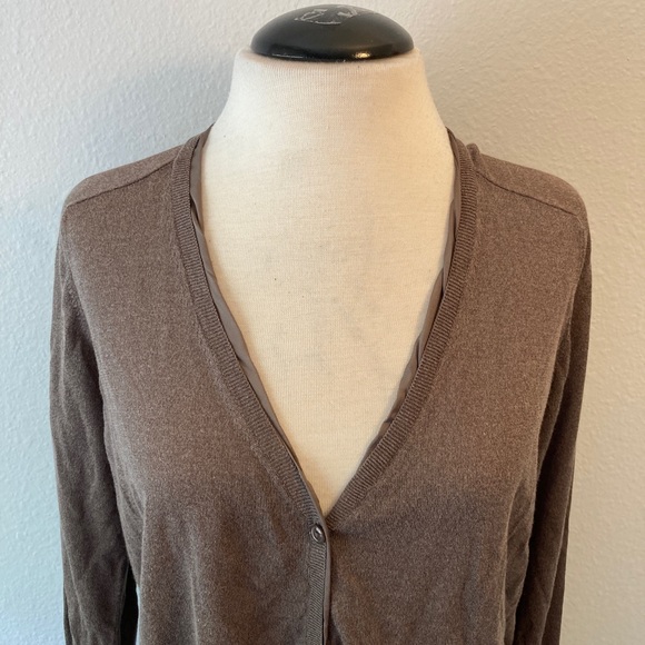 NWT ALPHA Massimo Rebecchi Brown Thin Knit Sheer Silk Back Cardigan Size 46 - Picture 2 of 12